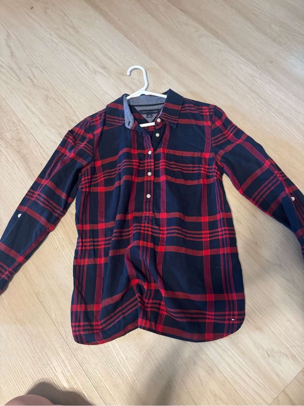 Tommy Hilfiger Navy and Red Plaid Button-Up Shirt